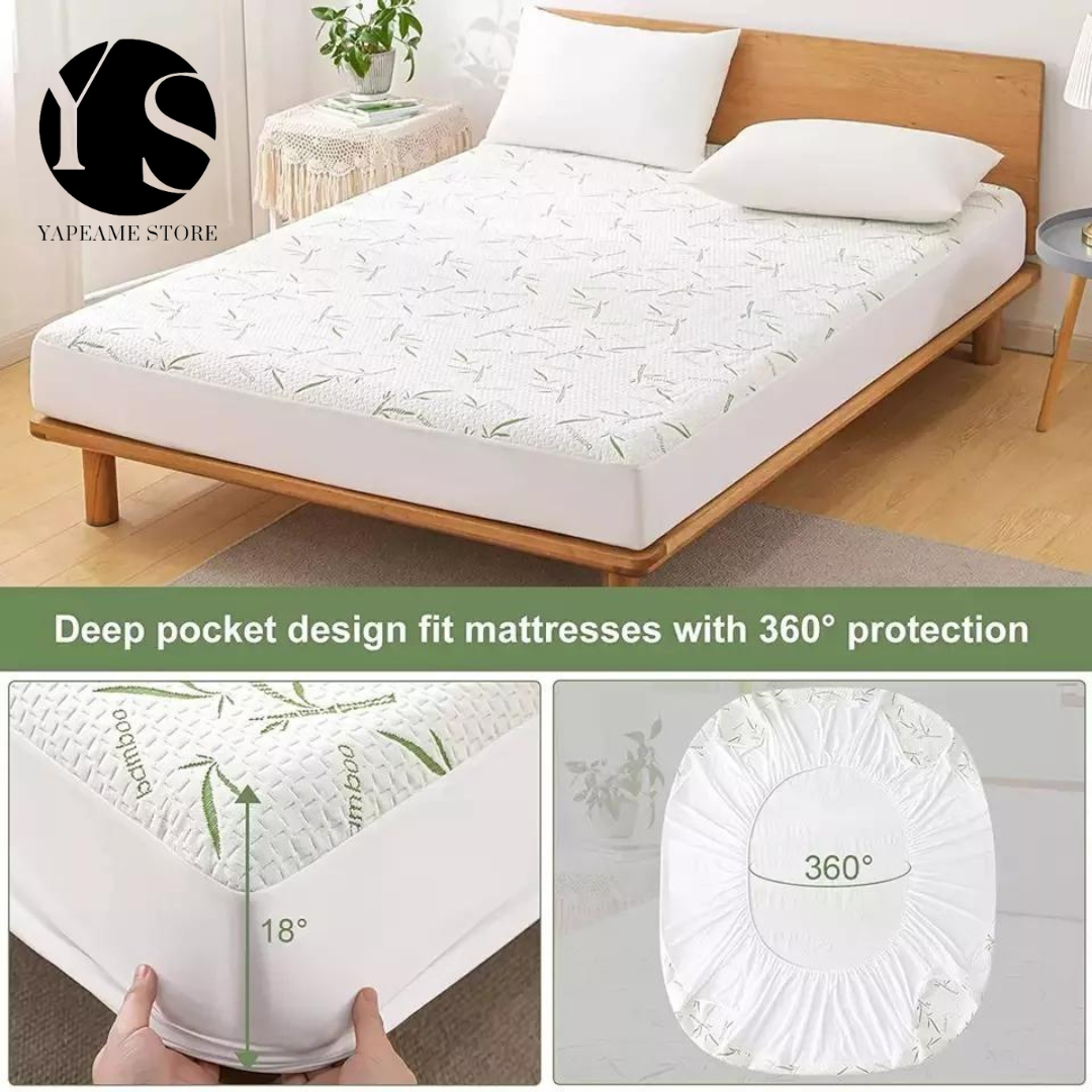 PROTECTOR DE COLCHÓN PREMIUM 2 PLAZAS ACOLCHADO IMPERMEABLE CON FORRO DE BAMBÚ