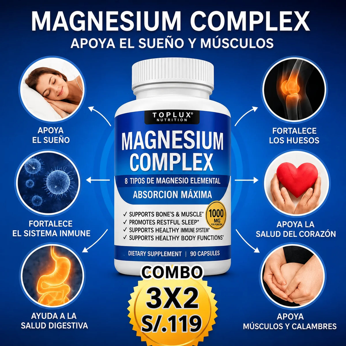 🧲 Magnesio PREMIUM Complex™ 8 en 1 (90 Cápsulas Original) NUEVO