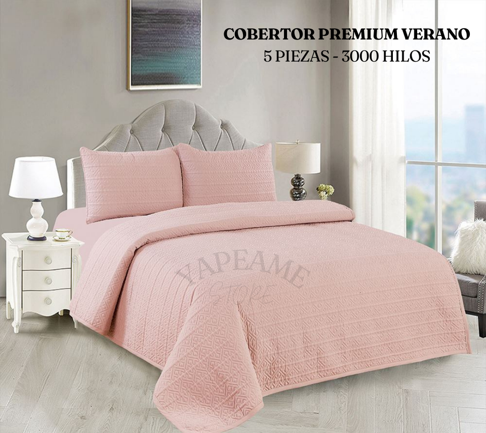 COBERTOR PREMIUM VERANO - 3000 HILOS 5 PIEZAS - 2 PLAZAS