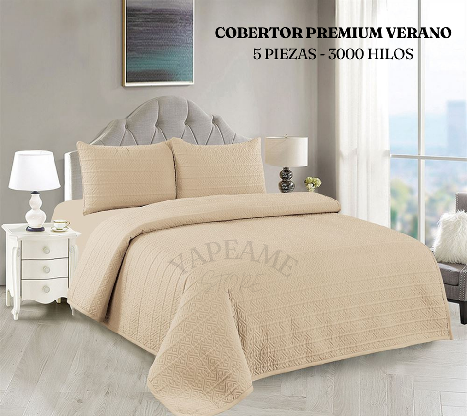 COBERTOR PREMIUM VERANO - 3000 HILOS 5 PIEZAS - 2 PLAZAS