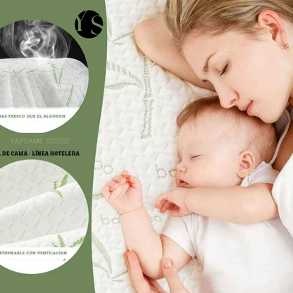 PROTECTOR DE COLCHÓN PREMIUM 2 PLAZAS ACOLCHADO IMPERMEABLE CON FORRO DE BAMBÚ